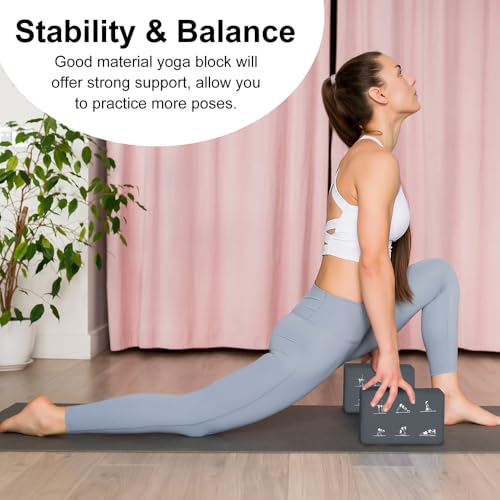 2 Yoga Block and 2 Yoga Strap Set,Non-slip EVA Foam Blocks, High Density Yoga Bricks with 6ft Strap, Supportive Latex-Free Yoga Block Accessories for Pilates - color: Gray