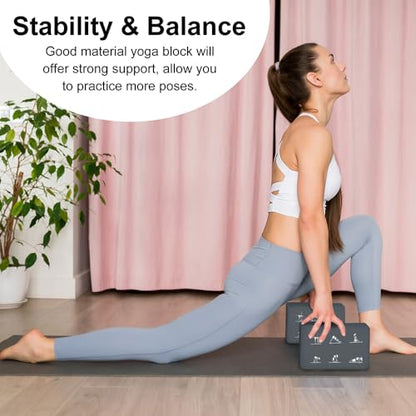 2 Yoga Block and 2 Yoga Strap Set,Non-slip EVA Foam Blocks, High Density Yoga Bricks with 6ft Strap, Supportive Latex-Free Yoga Block Accessories for Pilates - color: Gray