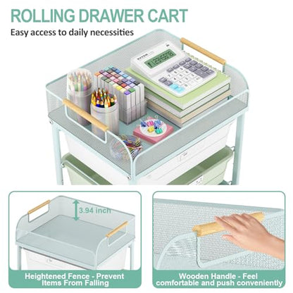SYKIARIOL 4-Drawer Rolling Storage Cart with Mesh Top,Green | Utility Craft Organizer Cart on Wheels with 4 DIY Labels, Rolling Drawer Cart for Home Office Classroom Bedroom - color: Gradient Green