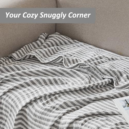 EMME Cotton Muslin Blanket Couch 4-Layer Breathable Gauze Soft Lightweight Bed Blankets Adults Grey Throw XL (50" x 70") - color: Grey, size: Throw XL (50" x 70")