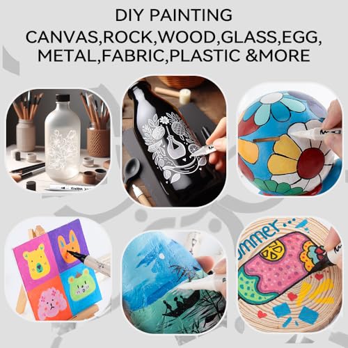 TRANSON 4 Black and 4 White Paint Markers Brush and Bold Dual-tip Acrylic Paint Marker Set for Rock Painting Glass Canvas Wood Leather Ceramic Painting - color: 4 Black and 4 White