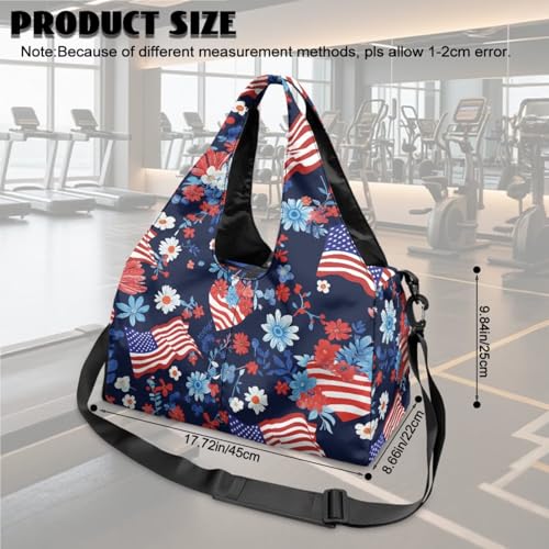 Yoga Gym Bag with Removable Adjustable Shoulder Strap, Shoe Compartment & Top Yoga Mat Holder 17.72x8.66x9.84in - color: American Heart Flag Print