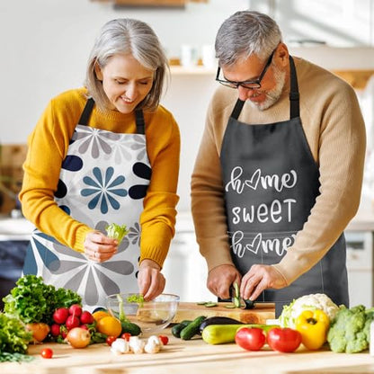 Apron with Pockets, 32x28 inch, 2 Pack, Grey Daisy | Geometric Flowers Adjustable Bib with Pockets for Women Men Couple Lovers Chef Home Baking Gardening - color: Flowers Daisy