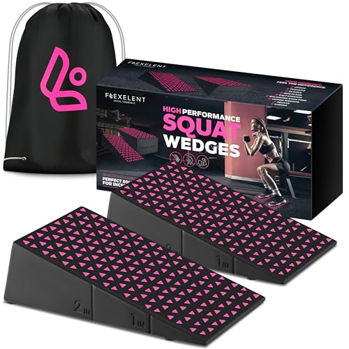 Flexelent Heel Elevated Squat Wedge Block Pair, 17° Angle, Bag Included - color: Pink Power