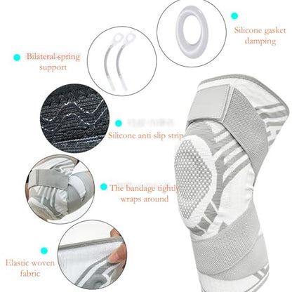 Knee joint bracket, Breathable Elastic Compression Knee Pad with Bilateral Spring-Supported Patella Gel Pads. High durability and performance suitable for jiu-jitsu, Muay Thai, wrestling, volleyball, running, cycling. Unisex (White*2, Large) - color: Whit