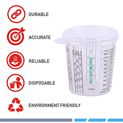 CANOPUS 12-oz Paint Mixing Cups, Pack of 12 Cups with 3 Lids, Reusable and Solvent-Resistant Clear Plastic Containers for Paint, Epoxy, Resin, Oil, and Thinner - size: 12 oz