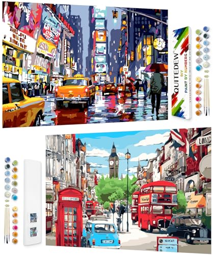 QUITEDEW 2 Pack Paint by Numbers Kit for Adults Beginner,Times Square Paint by Number Kits for Adults,DIY Street Oil Painting in Box for Gifts and Home Wall Decor 11.8x15.7 Inch. - color: B5-scenery
