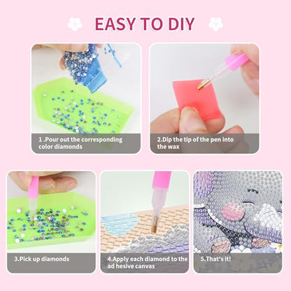 PERFECTSIGHT Cute 5D Diamond Art Kits, Kawaii DIY Painting Art for Adults Teen, 4 Pack Diamond Arts and Crafts Sets, Big Gem Full Drill Diamond Dots for Women (Elephant+Panda+Red Panda+Cow) - style: Elephant+Panda+Red Panda+Cow