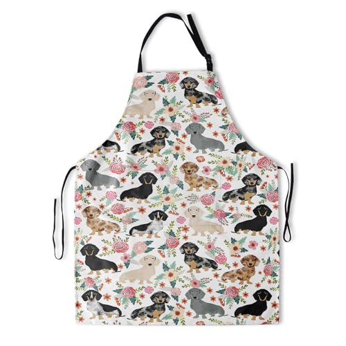 Giwawa Unisex Adult Apron Waterproof Stain Resistant Kitchen Cooking Apron with 2 Pockets for BBQ Grill Painting - color: Dog Flower