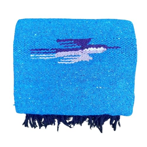 Open Road Goods 요가 담요 - 두꺼운 멕시코 썬더버드 담요 - 수제 및 요가를 위해 제작! - color: 아쿠아 블루