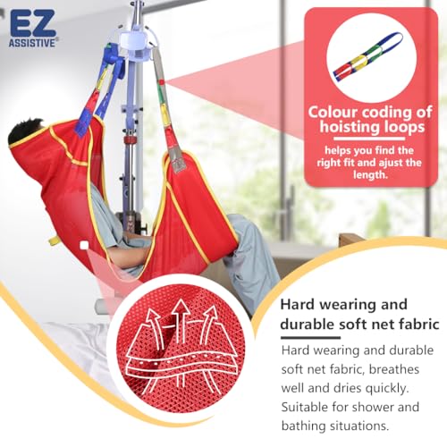 EZ Assistive Universal Full Body Patient Lift Sling for Patient Lift or Transfer, Lift Sling with Mesh Fabric Suitable for Bedridden,Elderly or Disabled to Bathing - size: Large-Red