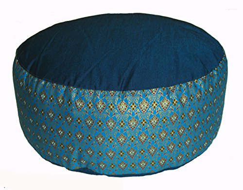분장식 명상 쿠션 Zafu 베개 - 버밀 및 카포 필 - 글로벌 패턴 - color: Indochine Diamond Teal