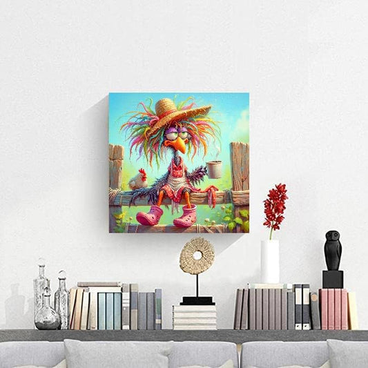 Clendo Chicken Diamond Art Kits for Adults - Funny Animals 5D Diamond Painting for Adults, Full Drill Diamond Dot Gem Art Kit for Adult Wall Home Decor Arts Craft 14x14 inch - color: G7386