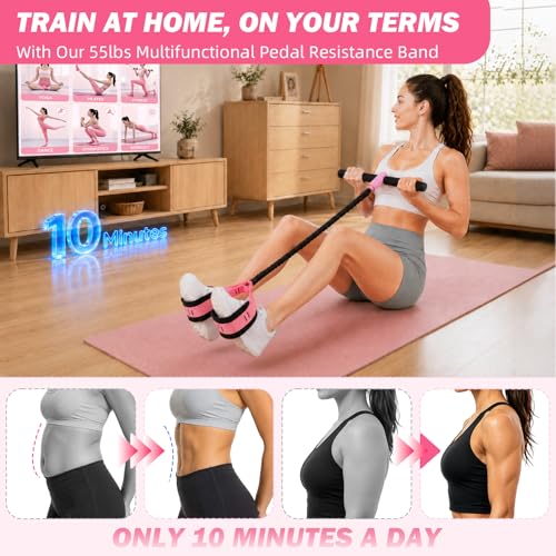 Pedal Resistance Band with Handles, 6-Tubes Natural Rubber Exercise Band - color: Upgraded-Black Pink