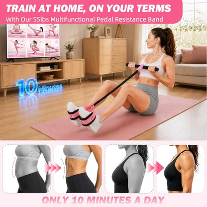 Pedal Resistance Band with Handles, 6-Tubes Natural Rubber Exercise Band - color: Upgraded-Black Pink