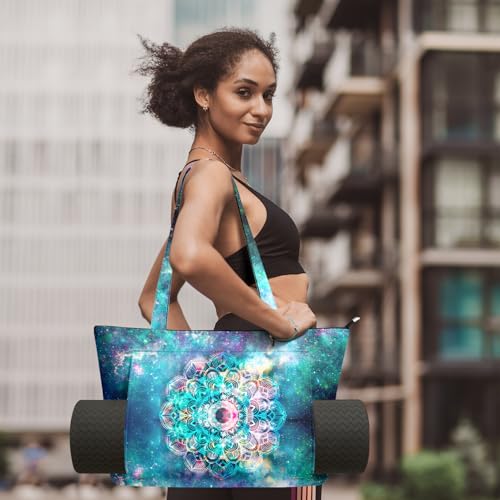 Yoga Bag for Women, Large Canvas Yoga Mat Tote Bag with Yoga Mat Carrier | Large Mat Pocket Fitness Tote for Pilates, Gym, Travel, Office & Beach - color: Colorful Texture