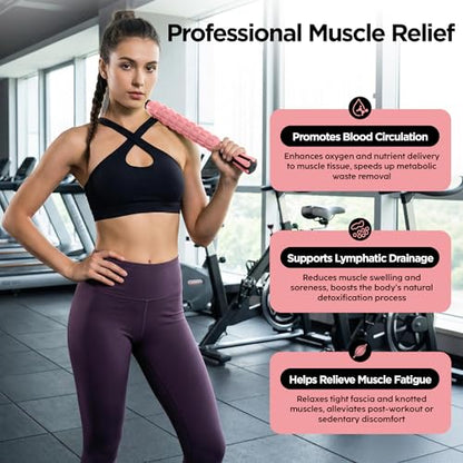 Muscle Roller & Massage Roller Stick for Athletes - Lymphatic Drainage Support, Relieves Muscle Soreness, Cramping & Tightness - Targets Legs, Arms, Back & Calves （Pink ） - color: Pink