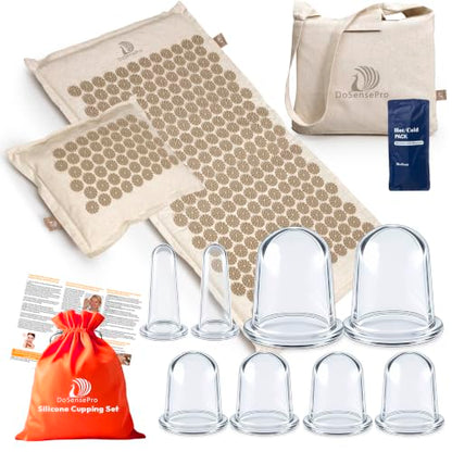 Acupressure Mat & Pillow Set + 8-Piece Silicone Cupping Set
