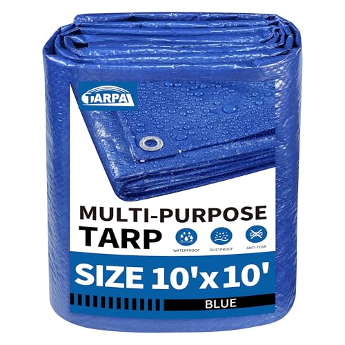 TARPAL 10x10 Feet Blue Tarp Waterproof 5mil Multipurpose Protective Cover | All Purpose Poly Tarps Cover with grommets for Firewood ,Camping,Tent,Outdoor Furniture - color: Blue, size: 10x10 Feet-Finished size