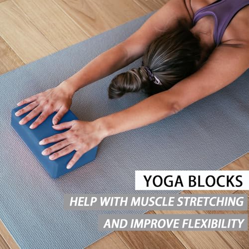 Yoga Blocks 2 Pack - Non-Slip Yoga Brick & Foam Blocks Yoga Set, High-Density Pilates Block for Stretching, Meditation, and Exercise Blocks Foam, Ideal for Deep Poses - color: Dark Blue