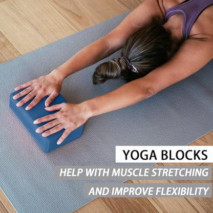 Yoga Blocks 2 Pack - Non-Slip Yoga Brick & Foam Blocks Yoga Set, High-Density Pilates Block for Stretching, Meditation, and Exercise Blocks Foam, Ideal for Deep Poses - color: Dark Blue