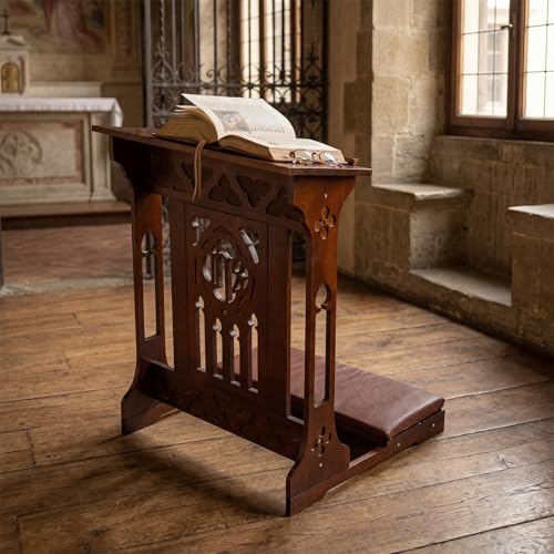 Novabright Florentine Prayer Bench Kneeler Church Prayer Bench Stool with Shelf and Cushion Prayers Kneeler for Home Church Religious Gifts