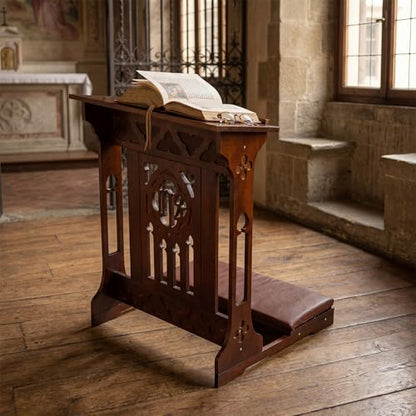 Novabright Florentine Prayer Bench Kneeler Church Prayer Bench Stool with Shelf and Cushion Prayers Kneeler for Home Church Religious Gifts