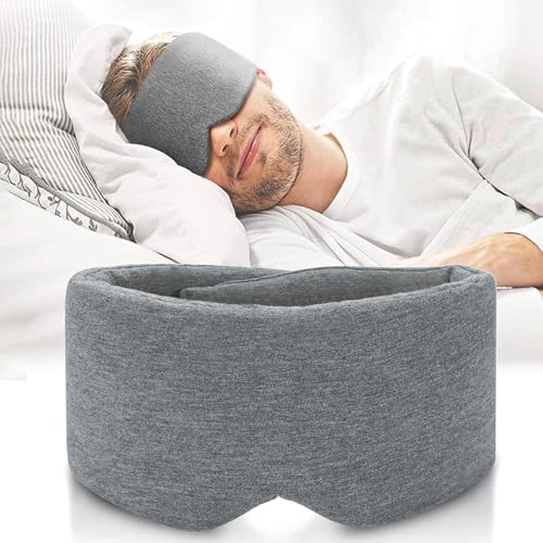 FRESHME Cotton Sleep Eye Mask for Men - Upgrade Design Blackout Side Sleeper Eyes Cover for Night Sleeping, Large Size Wide Soft Travel Airplane Blindfold with Adjustable Velcro Strap for Work Nap - color: A-upgraded Nose Pad