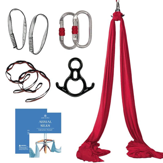 Aerial Silks Starter Kit, 9 Yards, Aerial Yoga Hammock, Hardware | Knitted fabric with pose guide, for aerial yoga, gymnastics, silk swing, stretching and home gym use, suitable for all levels - color: Plum