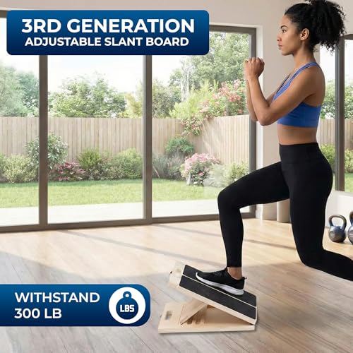Portable Wooden Slant Board for Calf Stretching, Adjustable Calf Stretcher & Slant Board for Squats, Pilates, Physical Therapy, Rehab & Mobility Exercises, 5 Incline Levels, Lightweight & Durable