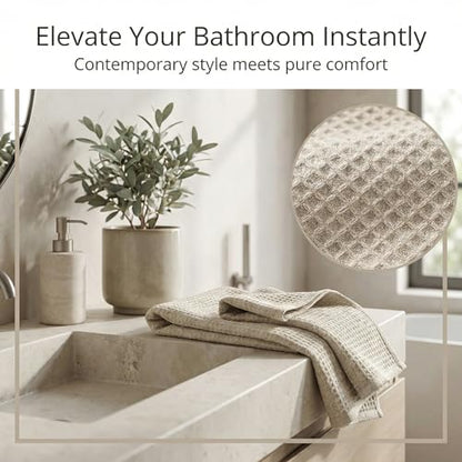 Linen Bath Towels Set of 2 pcs - 20x40-inch - Waffle Weave, Quick Dry - color: Natural Linen, size: Small Bath Towels 2-pack