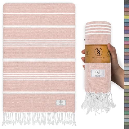 Ossano Turkish Beach Towel Quick Dry & Absorbent Oversized (39" x 71") - Lightweight, Versatile and Functional as Picnic and Beach Blanket, Yoga, Gym and Vacation Towels - Powder - color: Powder