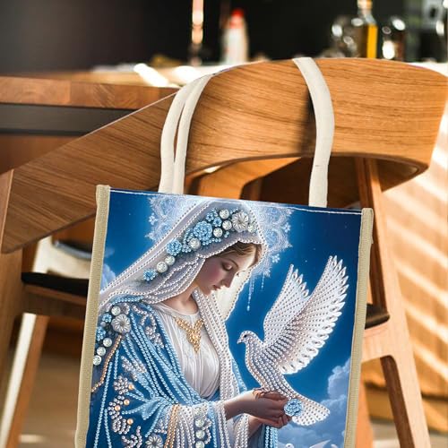 JZHYOAN Diamond Painting Canvas Tote Bags, DIY Diomand Art Tote Bags Kits for Adults, Reusable Grocery Shopping Hand Storage Bag with Handles, Portable Book Storage for Family School Woman Man