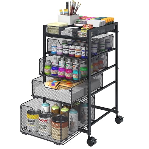 Rolling Utility Cart with 4 Drawers, Craft Organizer and Storage Carts with DIY Divider, Lockable Wheels Storage Organizer for Art Supplies, Store for Brushes & Paints & Small Parts(Patent Pending) - color: Black, size: 4 Drawers