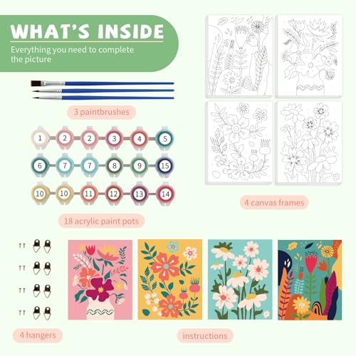 goldentime Framed Paint by Numbers for Adults and Kids Ages 8-12 - Easy to Paint by Number for Beginners, Flower Canvas Painting Kits Perfect for Gift Home Wall Decor 8 * 10inch - color: flowers