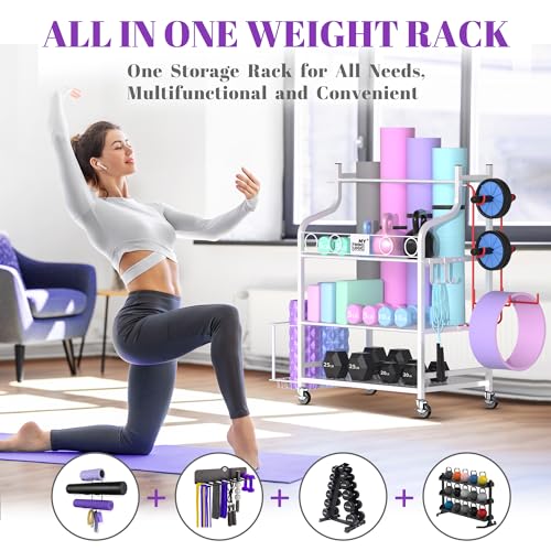 Mythinglogic Home Gym Rack for Dumbbells, Yoga Mats and Workout Equipment - color: White
