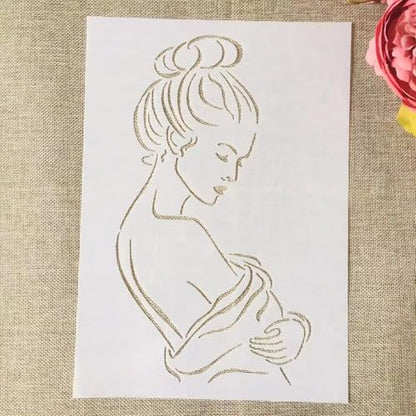 TIAMECH A4 Reusable Woman Profile View Stencil for Painting | Bun Hair Layering Template, DIY Wall Art, Wood Furniture, Scrapbook & Crafts (8.3x11.7inch) - style: Woman Profile View