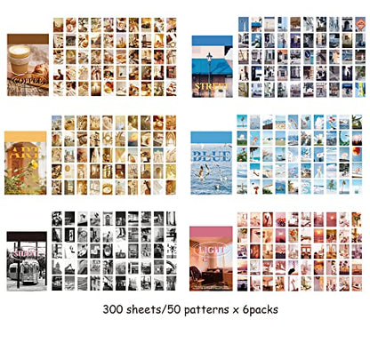 6 Sets 300 Pcs Washi Stickers Book for Journaling, Daily Scenery Life Stuff Travel Sricker Vintage Aesthetic Fashion Scrapbook Stickers Set for Bullet Journal Art Diary Craft Gifts Planner Notebook - style: Fashion Art Style