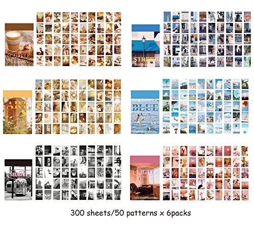 6 Sets 300 Pcs Washi Stickers Book for Journaling, Daily Scenery Life Stuff Travel Sricker Vintage Aesthetic Fashion Scrapbook Stickers Set for Bullet Journal Art Diary Craft Gifts Planner Notebook - style: Fashion Art Style