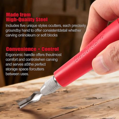 Linocut Tools - Premium Linoleum Carving Tools with 6 Blades | Ideal for Block Printing, Stamp Making, and Linocut Tools for Printmaking- Arts and Crafts Tools for Beginners and Artists