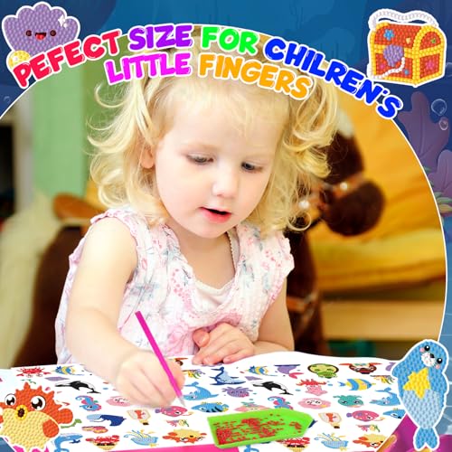 Labeol Diamond Art Kits for Kids Boys and Girls Ages 6-8-10-12 Easy to DIY Creative Diamond Art Sticker Craft by Numbers Kits for Kids and Adult Beginners (sea) - style: sea