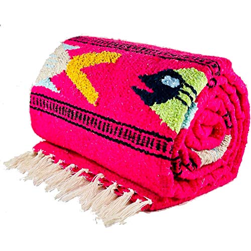 Baja Trader Serape, Mexican Blanket, Yoga Mat, Camping Blanket, Beach Blanket, Picnic Blanket, Handmade Woven Throw Blanket, Home Decor, Car Blanket (Fish) (Pink)