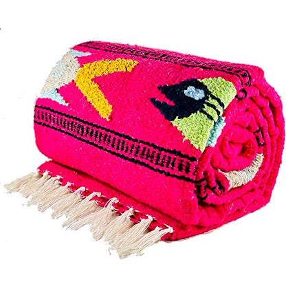 Baja Trader Serape, Mexican Blanket, Yoga Mat, Camping Blanket, Beach Blanket, Picnic Blanket, Handmade Woven Throw Blanket, Home Decor, Car Blanket (Fish) (Pink)