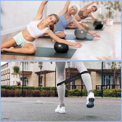 Poen Pilates Equipment Kit for Home Workout Pilates Ring and Ball Set for Women 12'' Circle Yoga Fitness Essentials Kit with Resistance Bands, Yoga Strap, Socks,Bag - color: Black,Gray