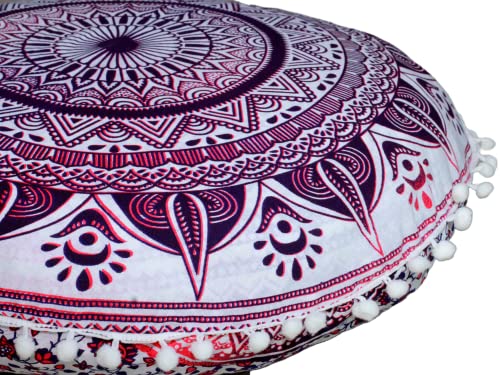 ICC Floor Pillows & Cushion Covers, Decorative Hippie Mandala Pouf Pillow Cover Bohemian Seating Meditation Cushion Cover, Large Boho Ottoman Case Pillowcase for Couch (Pink Trishol, 32" Round) - size: 32" x 32" (Pack of 1), style: Pink Trishol