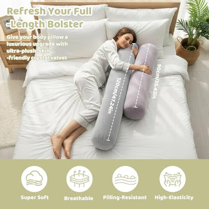 IFOYO Velvet Round Body Pillow Cover with Zipper, 47" x 8" Ultra-Soft Bolster Pillow Cover Machine Washable Long Round Pillow Case for Sleeping & Bedroom, Living Room, Case Only, Green - color: Green, size: 47"