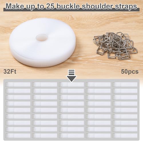 1" x32Ft Hook and Loop Straps with 50 Metal Buckles,White - color: White, size: 1"×32ft Metal Buckle