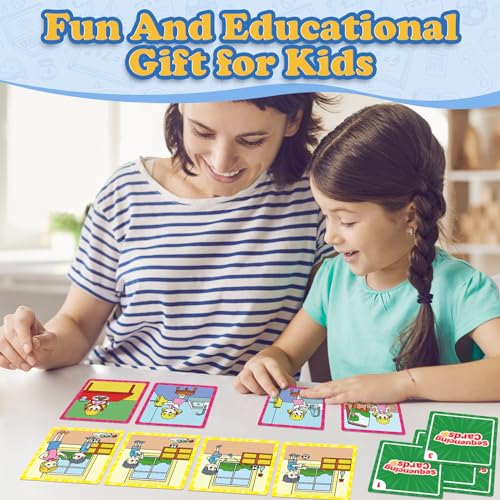 Kasfalci 4-Scene Sequence Board Game, Back to School Supplies, Sequencing Flash Cards, Speech Therapy Materials Sensory Toys for Kids with Autism, Preschool Learning Activity for Improve Storytelling - style: 4-Scene Sequencing Cards