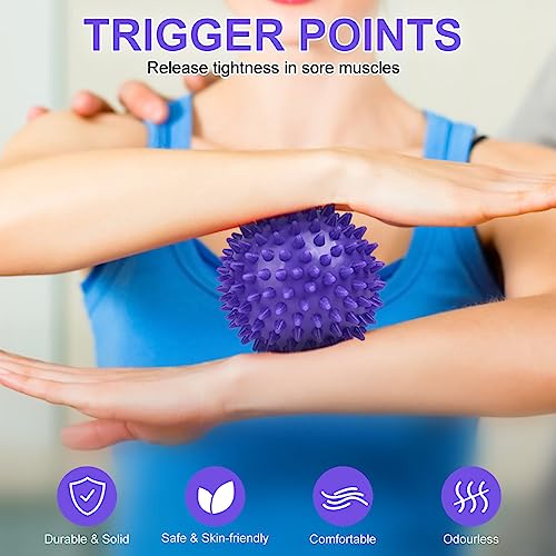 URAQT Spiky Massage Ball Set, 2 Pack Physical Therapy Massage Balls, Hard Lacrosse Ball & Spiky Massage Ball for Myofascial Release and Trigger Point Deep Tissue Massage (Purple) - color: 2pcs-purple
