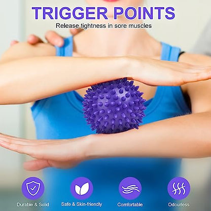 URAQT Spiky Massage Ball Set, 2 Pack Physical Therapy Massage Balls, Hard Lacrosse Ball & Spiky Massage Ball for Myofascial Release and Trigger Point Deep Tissue Massage (Purple) - color: 2pcs-purple